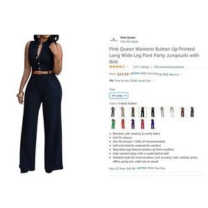 NEW Pink Queen Button Up Long Wide Leg Jumpsuit w/ Belt-XXL